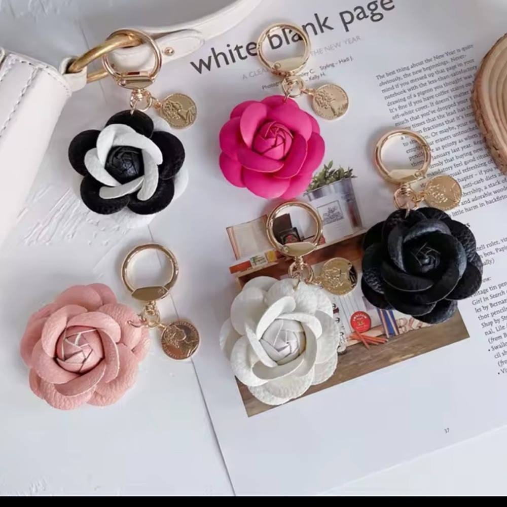 Handmade Camellia Flower leather Keychain NWT